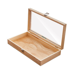 Wooden Flip Top Transparent <b>Box</b> Pine Rectangle <b>Lockable</b> Jewelry Watch Eyewear Packaging <b>Storage</b> Display Case - Product Image 5