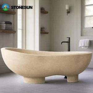 StoneSun Luxus Maßgefertigte Form Rund Oval Handgeschnitzte Natürliche Marmor Freistehende Vietnam Beige Travertin Badewanne - Product Image 4