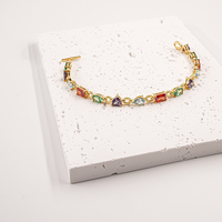 Bracciale Tennis Arcobaleno in Argento 925 Placcato Oro con Zirconi Multicolore, Bracciale Diamantato Colorato per Donna - Novità Estiva Super Venduta