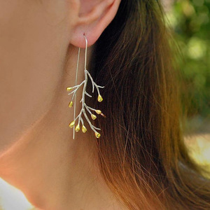 Orecchini pendenti a foglia smaltata da donna, gioielli alla moda ispirati alla natura fresca - Product Image 2