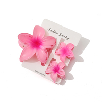 Juego de 3 Pinzas para el Cabello de Plástico con Diseño de Plumeria Hawaiana, 8 cm Grandes + 4 cm Pequeñas, Pinzas de Flor Tropical para Mujer, Uso en la Playa en Verano