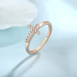 Minimalist Design Rings 3A Cubic Zirconia Cross Ring Rose Gold High Quality Thin Tail Rings For Fashion Girls