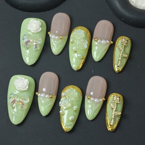 Uñas postizas de acrílico de lujo hechas a mano a precio de fábrica, estilo Y2K con diamantes de imitación, forma ataúd, cobertura completa 3D, puntas francesas, reutilizables. - Product Image 3