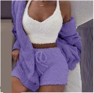 K1050 <b>Women</b> <b>Plus</b> <b>Size</b> <b>Sleepwear</b> Sets 3PCS Pajamas Solid Plush Hooded Sexy Elastic Waist Shorts Casual Spring - Product Image 6