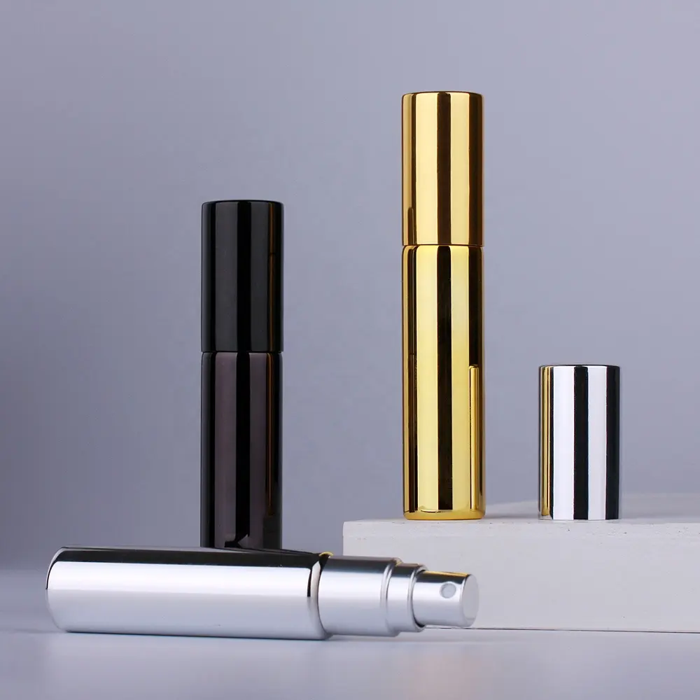 SUMEEAR Frasco de perfume de vidro UV portátil 10ML recarregável com atomizador de alumínio frascos de spray vazios para amostras de cosméticos