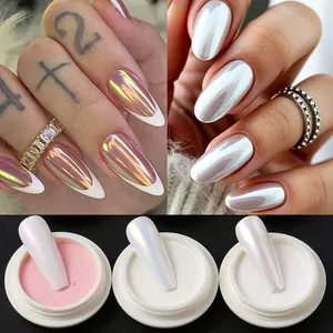 Polvo de Uñas Cromado Holográfico de 6 Colores, Efecto Sirena Brillante, Aurora, Perla, Espejo, Dorado, Plateado, Oro Rosa, Decoración de Uñas - Product Image 3