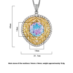 Premium Matte Finish Eco-friendly Copper <b>Leaf</b> Bezel Set Jewelry 14mm Rose Cut Zirconia Pendant Necklace for Ladies Casual Wear - Product Image 2