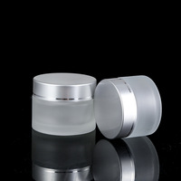 Contenedor de crema facial para cosméticos, frasco de vidrio transparente esmerilado con tapa de aluminio plateado, 5/10/15/20/30/50/100g, gran oferta