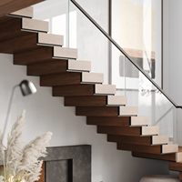 Escalier superposé moderne de luxe pour intérieur résidentiel, escalier flottant superposé en bois massif et marches en pierre frittée