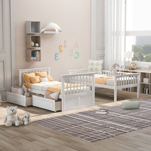 Lit superposé en bois blanc avec tiroirs de rangement et échelle pour chambre d'enfant - Product Image 3