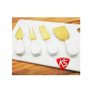 Altın peynir bıçağı seti mermer kolu ile Metal tereyağı Spatula bıçaklar ev mutfak partiler kek hizmet meyve sebze dilimleme