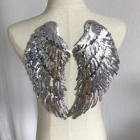 31.5CM paillettes d'or plume ailes d'ange coudre fer sur patchs pour robe jean chemise DIY Appliques décoration