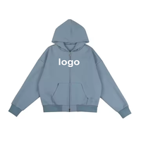 Grosir Hoodie paduan katun Terry Prancis ukuran besar ritsleting ganda crop berat polos Logo kustom bulu domba uniseks
