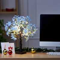 Mini arbre lumineux aux fleurs de cerisier bleu rêveur, alimenté par USB, lumières LED blanches chaudes pour Noël
