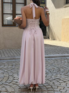 فساتين سهرة نسائية جديدة لعام 2026 بتصميم رقبة هالتر وتنورة منفوخة مع شق مثير، فستان طويل رسمي للحفلات المسائية - Product Image 6