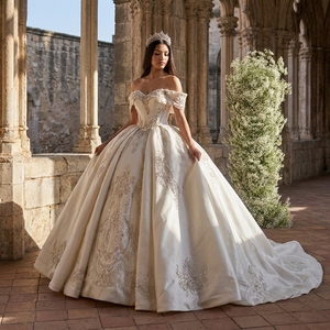 Vestido de Novia Moderno Xs265 con Bordado de Diamantes Brillantes, Manga Larga, Elegante, Exclusivo, de Lujo Ligero y Alta Gama - Product Image 1