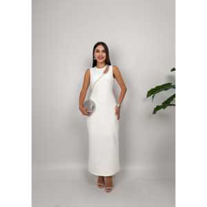 Robe fourreau épaules dénudées 3048, taille naturelle, 100 % polyester, robe de bureau - Product Image 3