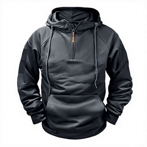 <b>Men</b> <b>Black</b> Quarter Zip Hoodie Raglan Sleeve Knitted Polyester Breathable Casual Autumn Wear Front Pocket Design Regular Fit - Product Image 4