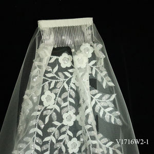 Voile de mariée long en dentelle pour église, nouveau modèle V1716W2-1, blanc - Product Image 3