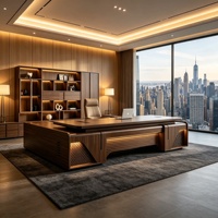 LBZ-314X Bureau de direction de luxe italien de style chinois moderne en noyer massif avec armoire de rangement haut de gamme