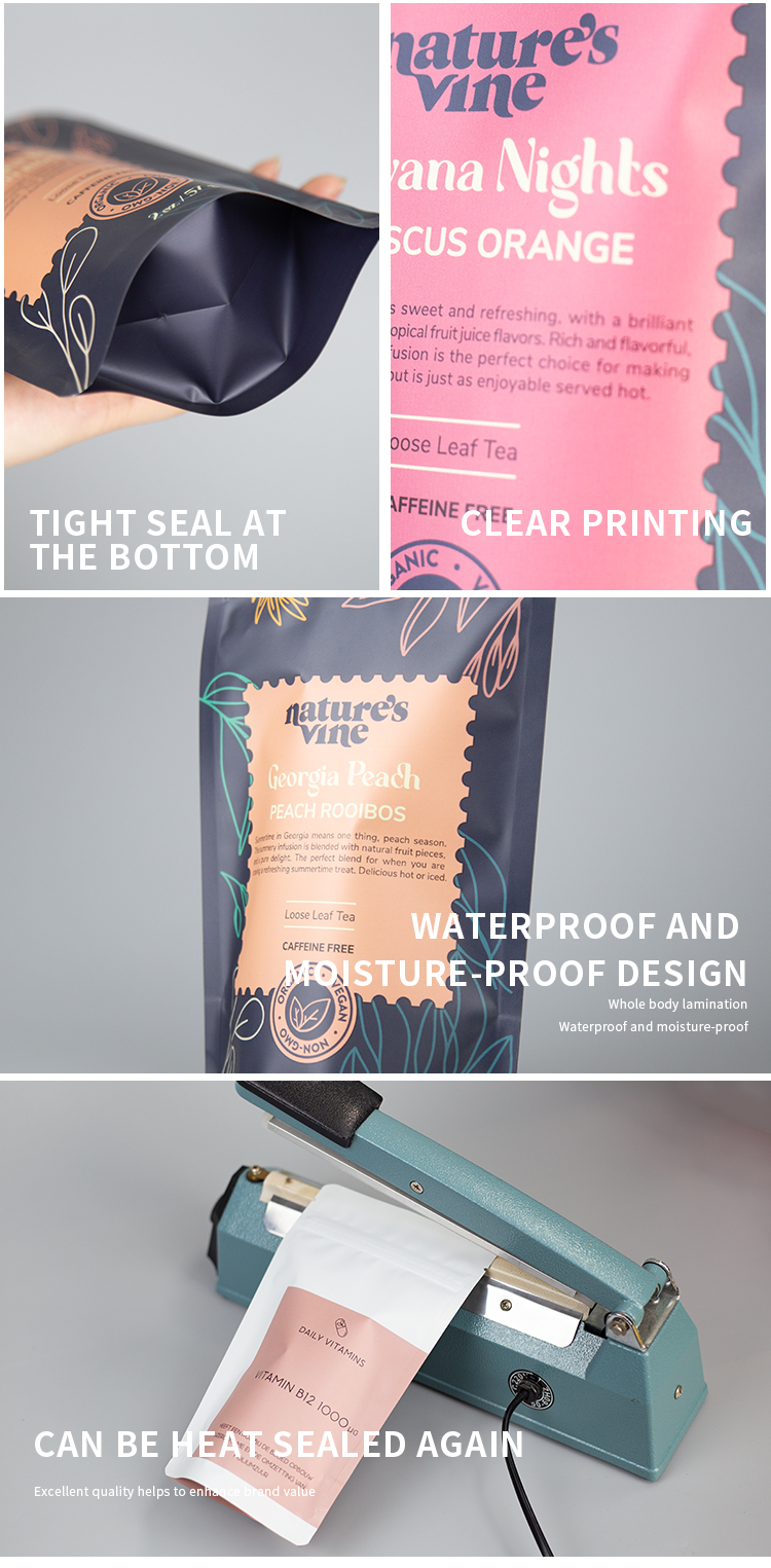 Plastic Tea Packaging Stand Up Pouch With Standard Size Multiple Colors For Tea
