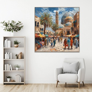 Peintures à l'huile modernes personnalisées, peintes à la main, traits de pinceau, rue de la ville, marché, <span class=keywords><strong>architecture</strong></span> arabe, impressions sur toile pour projets artistiques - Product Image 3