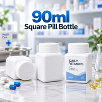 Flacon carré en HDPE de 60 ml, 80 ml, 90 ml avec bouchon à vis pour capsules, vitamines, emballage de compléments alimentaires