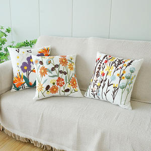 Modern Pastoral Linen <strong>Pillowcase</strong> <strong>Floral</strong> Embroidered Fresh Plant Flower Square Cushion for Bedside Bay Window Living Room Sofa - Product Image 2