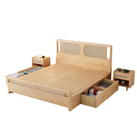 Nouveau lit en rotin indonésien nordique en bois massif moderne minimaliste en bois rond 1,8 m 1,5 double rétro style japonais lit king size