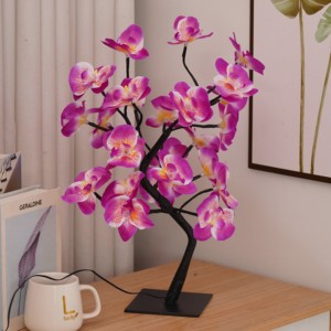 Luces LED Decorativas Premium para Árbol de Orquídeas <span class=keywords><strong>Phalaenopsis</strong></span> con Ramas Negras <span class=keywords><strong>en</strong></span> Forma de Z Pequeñas, Luz Púrpura - Product Image 1