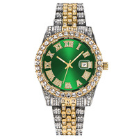 Reloj de pulsera de moda estilo hip-hop para hombre con diamantes y reloj de cuarzo con fecha de escala romana de aleación bicolor de 41mm con esfera grande