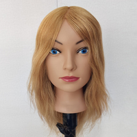 Tête de mannequin féminin 100% cheveux humains 14 pouces # Tête d'entraînement réaliste pour coiffure et cosmétologie, 8 fonctions de coiffage, pour formation de barbier