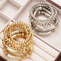 NOUVEAU Bracelet Minimaliste Punk Plaqué Or Multi-Couches Perles Élastiques Empilables pour Femme Bijoux Tendance