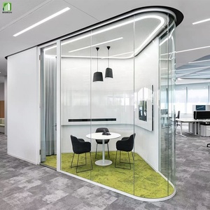 Panneaux de cloison de séparation en verre trempé clair bureau sans cadre givré décoratif trempé intérieur <span class=keywords><strong>demi</strong></span> mur de verre mobile - Product Image 3