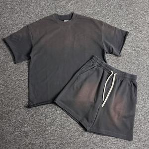 Parche desgastado de peso pesado de alta calidad bordado lavado con ácido ropa de calle de gran tamaño camisetas con hombros caídos rizado en blanco liso - Product Image 5