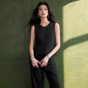 Women's Sleeveless Vest Set Gray Solid Color Asymmetry Summer Spring Casual Suit Leisure Wear - Product Image 3