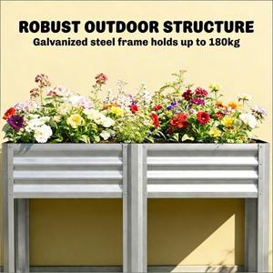 Jardinera Elevada de Acero Galvanizado con Estante de Almacenamiento, Contenedor para Plantas de Exterior Plateado - Product Image 6