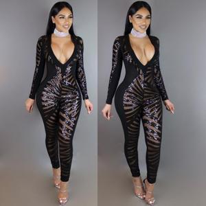 Mono de Lentejuelas con Escote Profundo y Manga Larga para Mujer, Estilo Moderno, Sexy, para Fiesta - Product Image 2