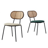 Chaise de salle à manger en rotin minimaliste moderne avec siège en cuir, meubles pour la maison, pour le salon et la restauration