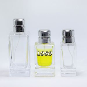 High Quality 50ml Square Clear Glass Perfume Bottles Empty Transparent Glass <b>Silver</b> Lid Screen Printing Eco-friendly Reed - Product Image 1