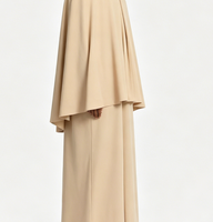 Ensemble Premium Jersey Vanille Foncé : Khimar + Jupe Deux Pièces pour Femme, Modeste, Léger, Style Dubaï Turc, Maxi Abaya Naturelle