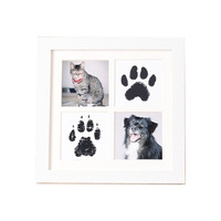 Almohadilla de Tinta DIY Hecha a Mano para Huellas de Perros y Gatos, Sin Lavado, Cuadrada de Dos/Cuatro Rejillas, Material MDF de 8 Pulgadas para Montaje en Pared