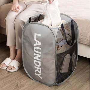 Eco friendly Hamper <b>Collapsible</b> Mesh Clothes <b>Storage</b> Pop-up Laundry Laundry Basket Polyester material Modern style durable - Product Image 4