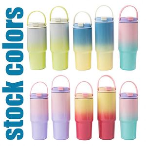 Gradient 30oz Stainless Steel Car <b>Cup</b> With Straw and Carry Handle Double Wall Vacuum Tumbler Insulated Hot Cold Drink <b>Cup</b> - Product Image 3