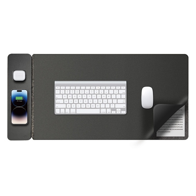 Non-Slip Felt PU Leather Extended Dual-layer 15W Wireless Charging Desk Mat Waterproof Detachable Magnetic Panel Mouse Pad