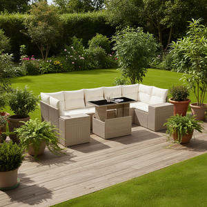 Conjunto de Sofá Modular de Jardín en Ratán Sintético PE Beige con Cojines de Espuma de Alta Densidad, Muebles de Exterior de Diseño Moderno - Product Image 2