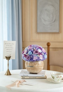 Boule de fleurs <span class=keywords><strong>éternelle</strong></span>s multicolores en provenance directe d'usine, pot en travertin naturel, rose <span class=keywords><strong>éternelle</strong></span>, ornement de bureau, coffret cadeau complet - Product Image 2