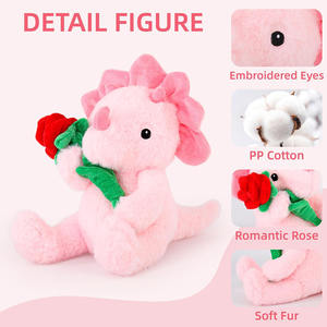 8441 Adorable peluche rose Triceratops, jouet <span class=keywords><strong>dinosaure</strong></span> tenant une rose, cadeau de la Saint-Valentin pour les petites amies, jouets dinosaures roses - Product Image 2
