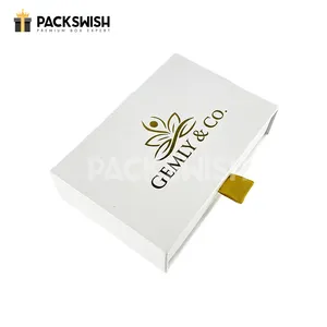 Gold LOGO Sliding Beauty Jewelry Pull Out Sleeve Sliding Gift Box Custom Bundle Wig Hair Packaging Box Drawer Box With Handle