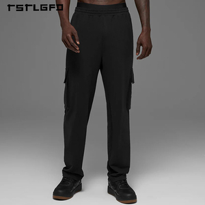 กางเกงวอร์มคาร์โก้ผู้ชายแบบสั่งทำพิเศษ ผ้าผสมเส้นใยแบบวงปิด กระเป๋าข้างแบบมีฝาปิด ขอบเอวยางยืด เอวสองชั้น สไตล์สตรีทแวร์ - Product Image 4